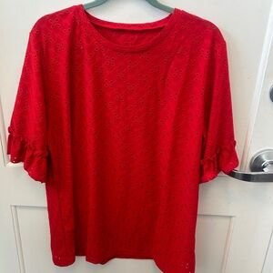 Red eyelet shirt